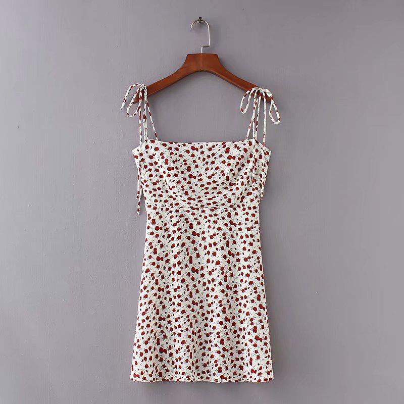 2018 Summer French Floral Spaghetti Strap Square Neck Camisole Women's Backless Mini Dress