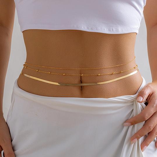 Ingemark Sexy Flat Snake Chain Waist Belly Belt for Women Summer Beach Bikinis Simple Body Chain Festival Zircon Accessories