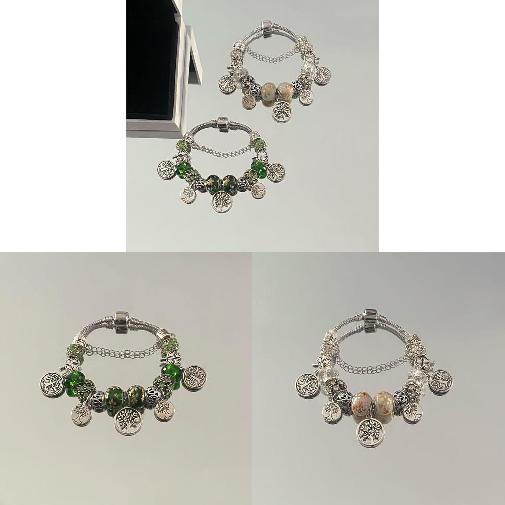 Fashion Life Tree Beaded Bracelet With Green Glass Beads For Womens Daily Wear