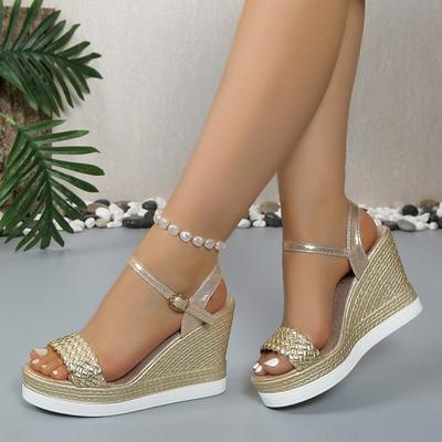 Moda Mujer Verano Sandalias de Tacón de Cuña Sandalias de Plataforma Correa Punta Abierta Suela Gruesa Zapatos Casuales 2024 sandalias doradas plateadas rosas 10cm