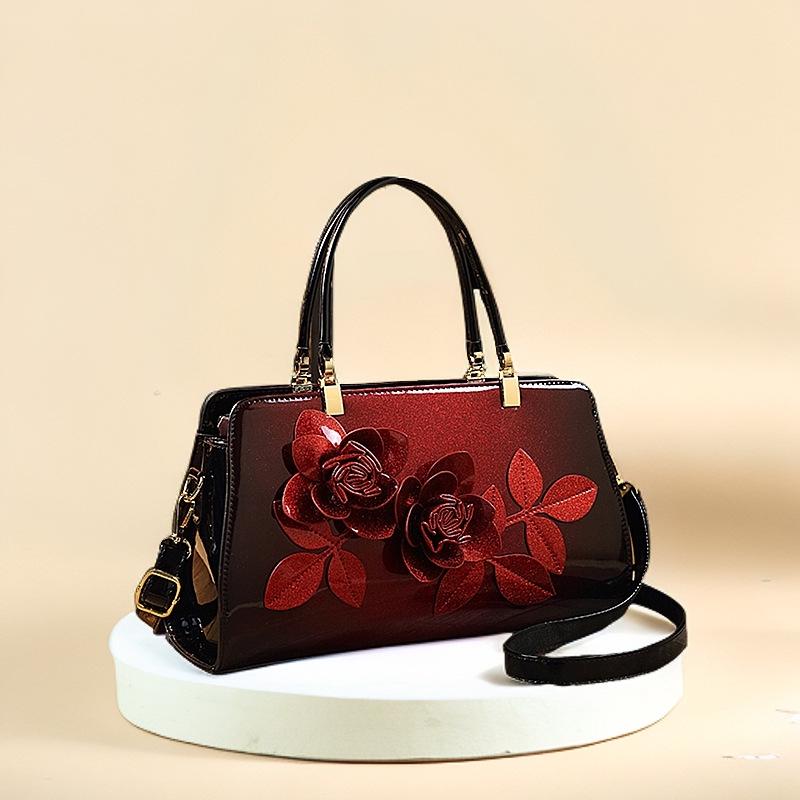 Градиентная глянцевая лакированная кожа 3D аппликация сумка-тоут на плечо и через плечо вино красного