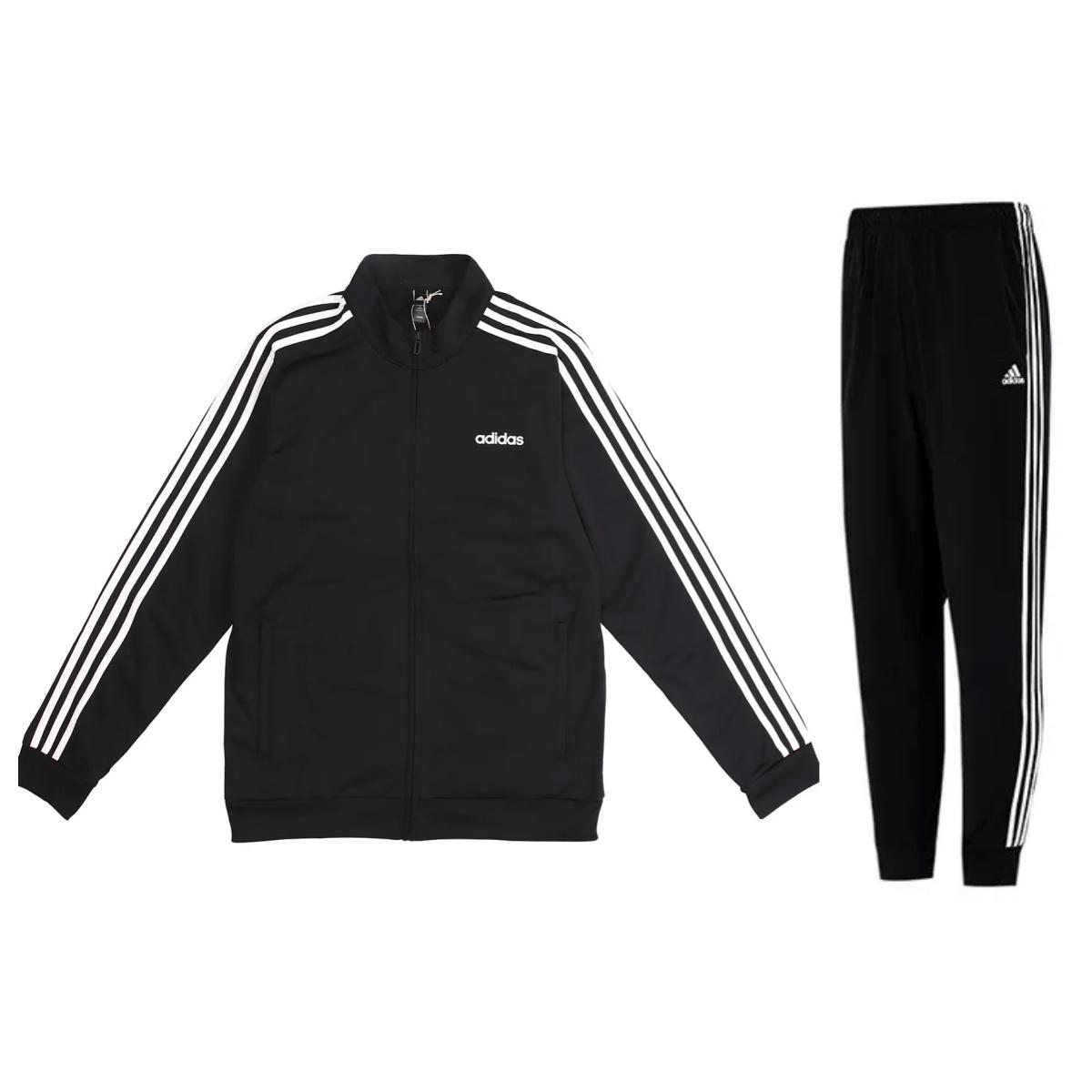 

Adidas Striped Knit Retro Stand Collar Jacket And Cuffed Comfortable Soft Long Pants Casual Sports Set Unisex Sports Set Black DQ3070+H46105 M
