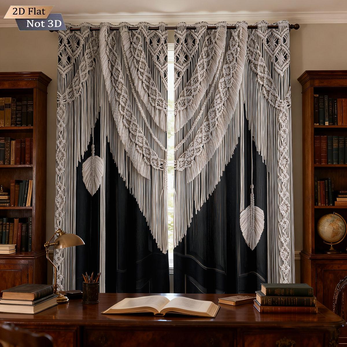 Tonnika Chen White/Light Set Of 2 Imitation Tassel Printed Perforated Curtains Multiple Sizes Living Room Bedroom Insulation Decoration Curtain Blocking For Great