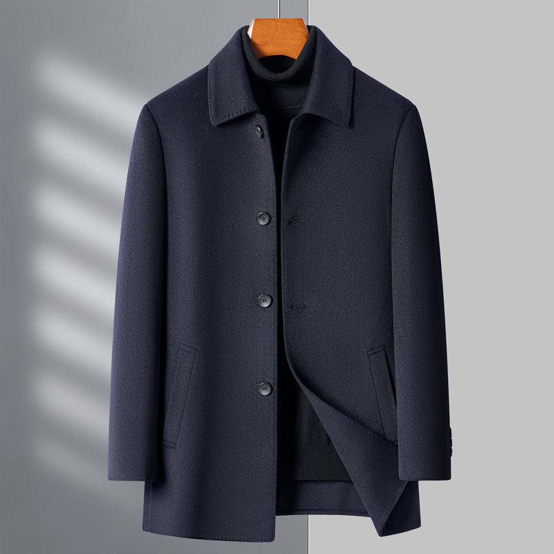 

Двустороннее шерстяное кашемировое пальто для мужчин среднего возраста, зимняя шерстяная ветровка средней длины, толстое пальто для пап среднего и пожилого возраста 170