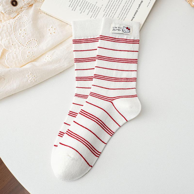 

Набор из 25 пар милых японских мультяшных женских носков до середины икры - Осенний хлопок, в полоску и с кружевом One Size