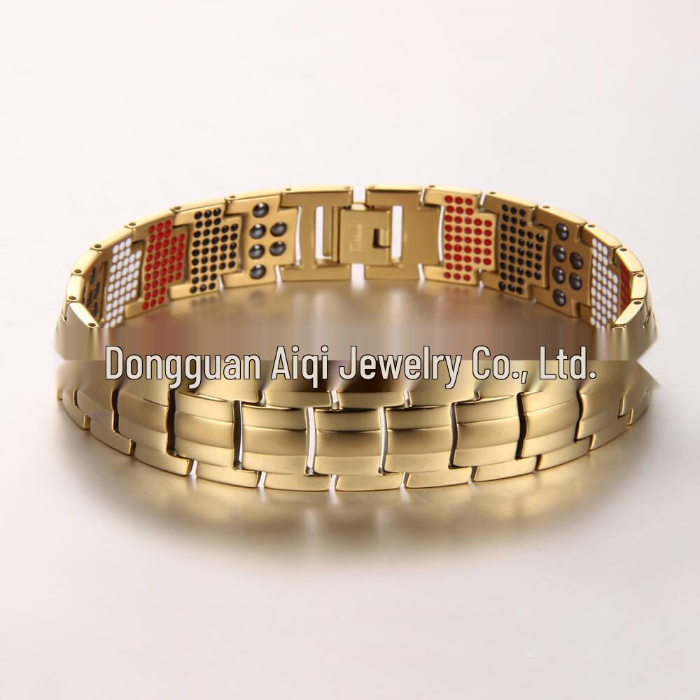 Men s Magnetic Titanium Bracelet with Germanium Beads - Stainless Steel Jewelry золотой