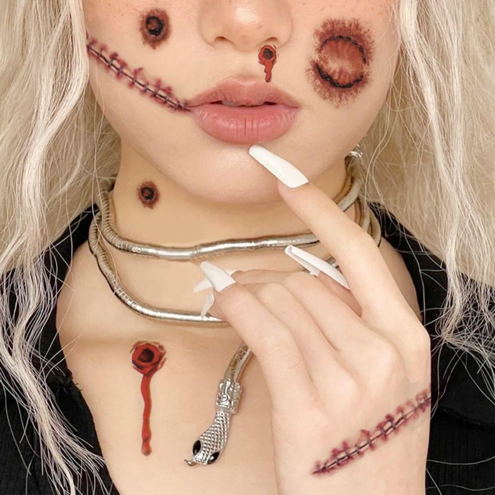 Fake Tatto Big Mouth Face Sticker Waterproof Halloween Horror Tattoo Stickers   Halloween