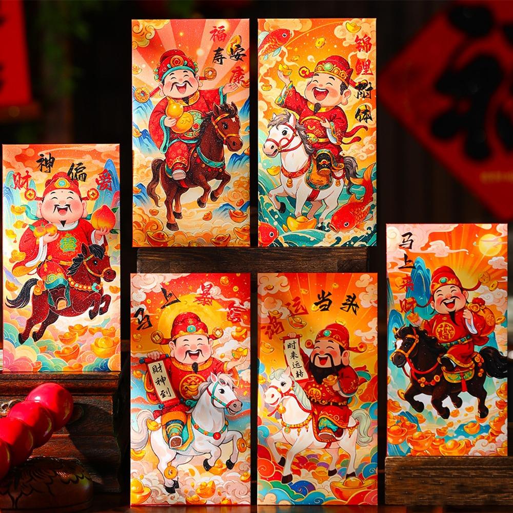 6pcs Chinese Style New Year Red Envelope Cartoon Red Pockets Lucky Money Bag  Celebration Event