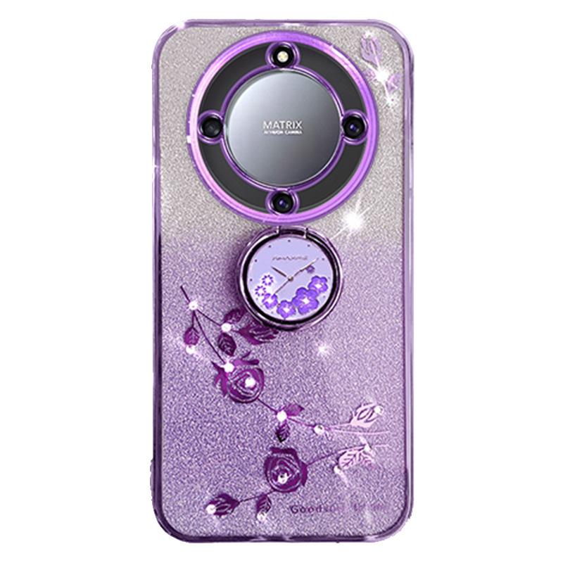 KADEM For Honor X40 5G/Magic5 Lite 5G/X9a 5G Flower Decor TPU Cover Glitter Phone Case Ring Kickstand Shell