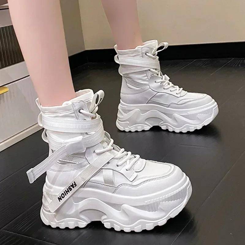 Fashion Luxury Platform Ankle Boots Women Chunky Thick Sole Lace Up Motorcycle Boots for Women Light Cozy Non-slip Shoes Botas De Mujer