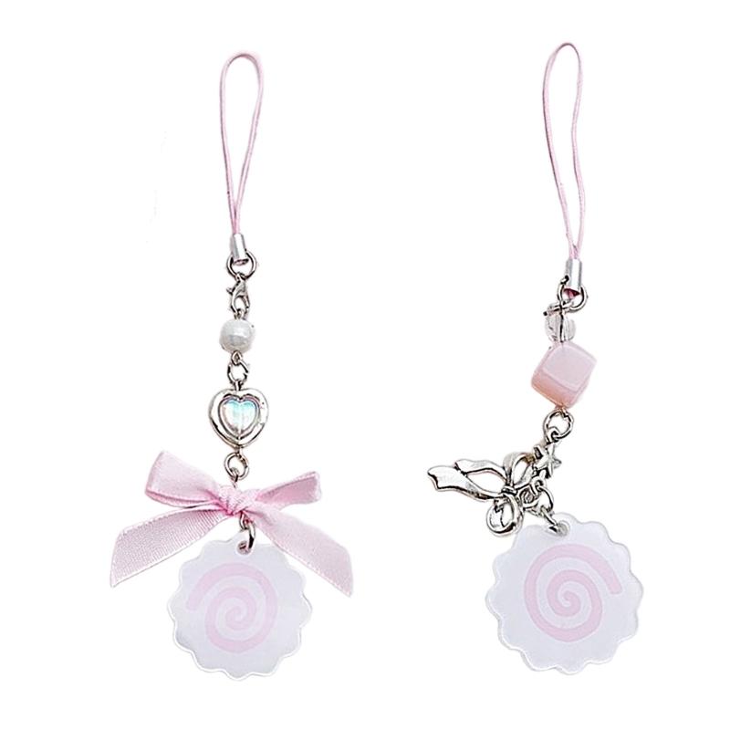 Cute Japanese Style Phone Charm Fish Cake Heart Bead Bag Pendant Keyring Keychain Perfect for Camera Phones and Key