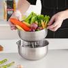 CHFNJJ Stainless Steel Bowl and Colander Set: Includes a Draining Bowl with Drainage Holes, Perfect for Washing Rice, a Heat-resistant Mesh Colander,