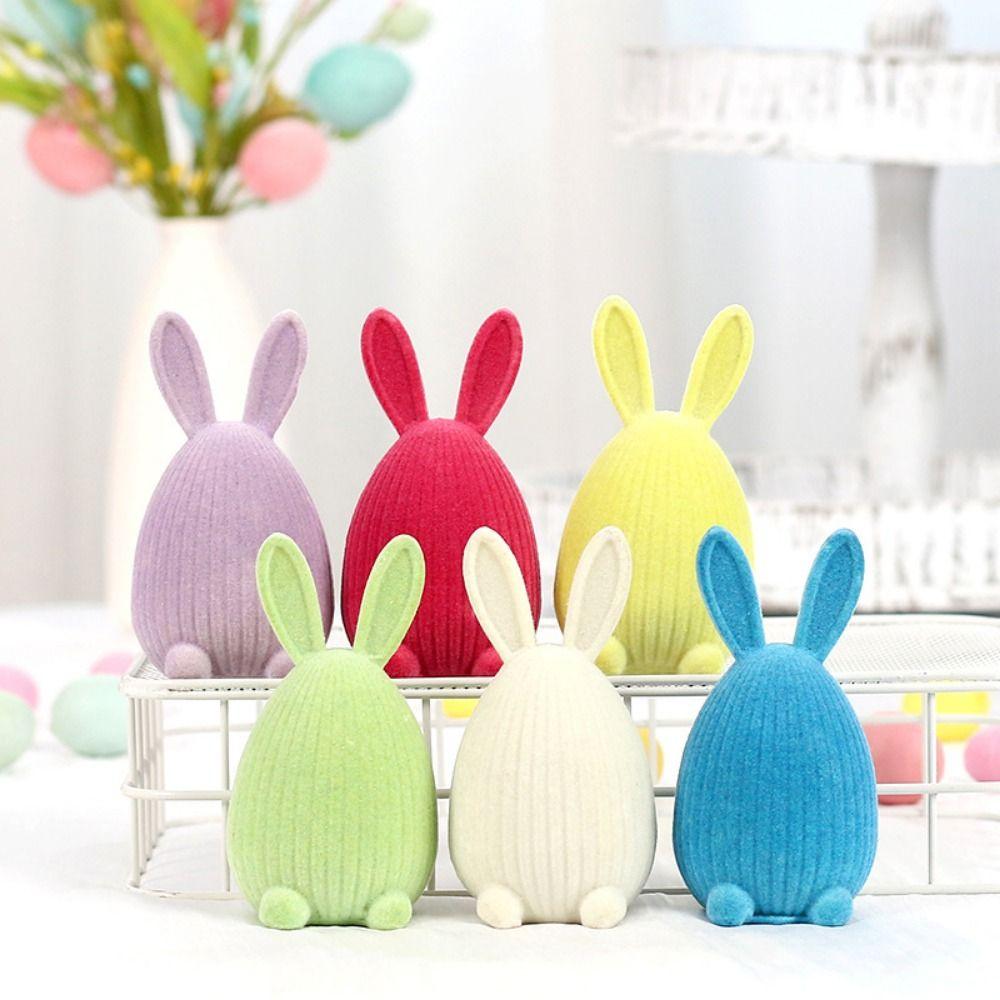 Resin Easter Rabbit Figurine Multicolor Cartoon Buuny Statue Creative Easter Egg Rabbit Gift
