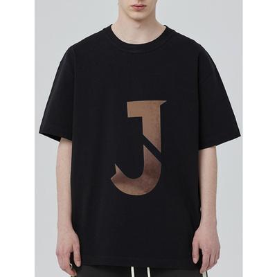 Schwarzes Oversized-T-Shirt mit großem metallischem J-Buchstaben-Print für Freizeitkleidung