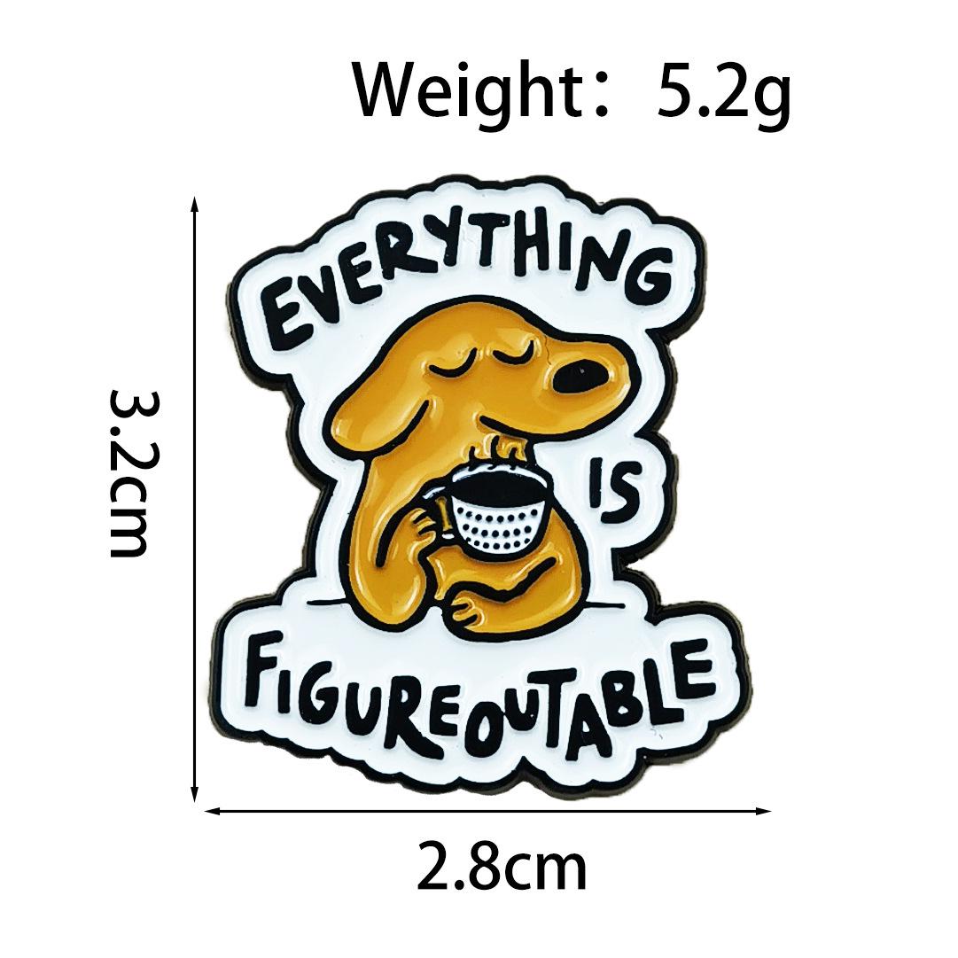 Inspirational English Phrase Ah Huang Coffee Cartoon Brooch