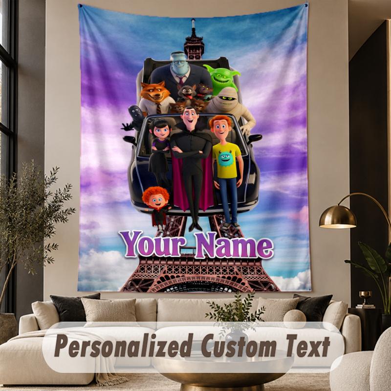 Custom Text Printed Tapestry Hotel Transylvania Pattern Large Wall Hanging Indoor Room Decor
