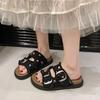 Fashion Versatile Retro Casual Double Slippers Women's Flat Bottom Round Head Open Toe Cool Slippers Women's 2025 Summer New
