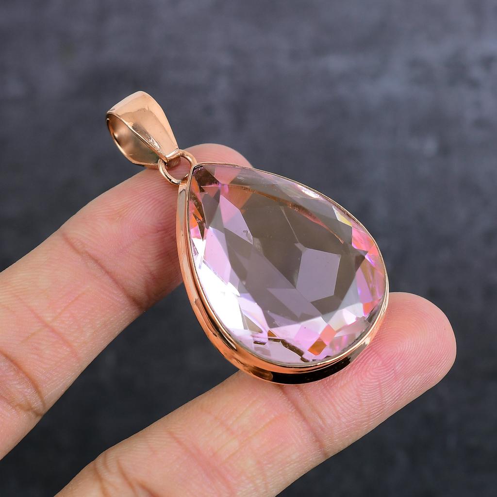 Rosa Kunzit Edelstein Handgefertigter Kupfer Schmuck Anhänger 2,17" m1N94
