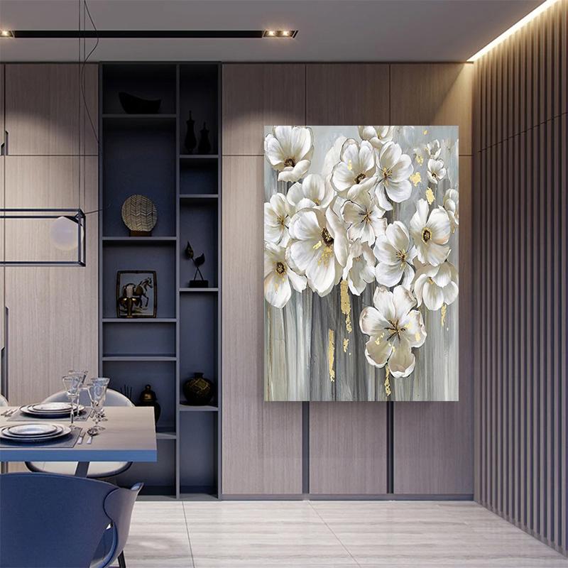 Abstract Wall Art Picture for Living Room Oil Paintings On Canvas Painting Many White Flowers Hotel Decor Home Decor Art