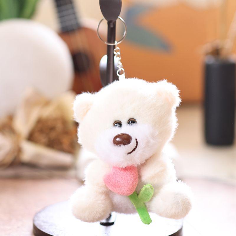 Cute Tulip Bear Plush Keychain Cartoon Stuffed Doll Toy Lovely Plush Keyring Backpack Pendant Birthday Christmas Gifts