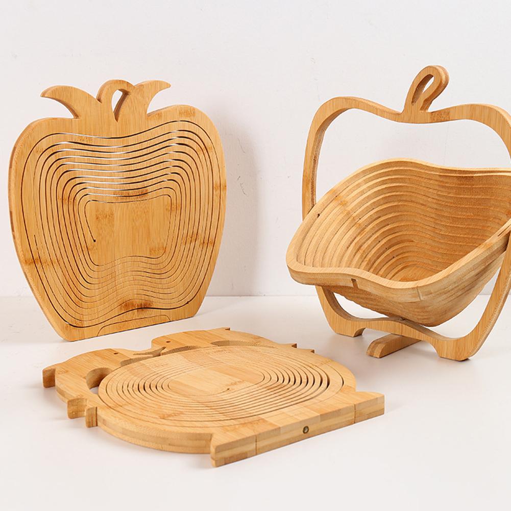 Coș pliabil cu fructe, farfurie portabilă din bambus pentru gustări creative pentru petrecerea de Crăciun, organizator ecologic pentru depozitarea alimentelor pentru camping