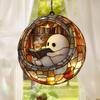 Halloween Stained Glass Window Hanging Suncatcher with Cute Ghost Pumpkin Ornament Design, Spooky Seasonal Decoration for Home Party Festive Gift