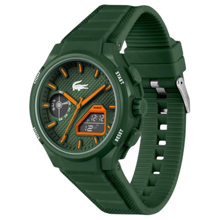 Lacoste Watch Quartz Movement Silicone Strap 45Mm Green Dial Water Resistant 100M Men watches 2011367