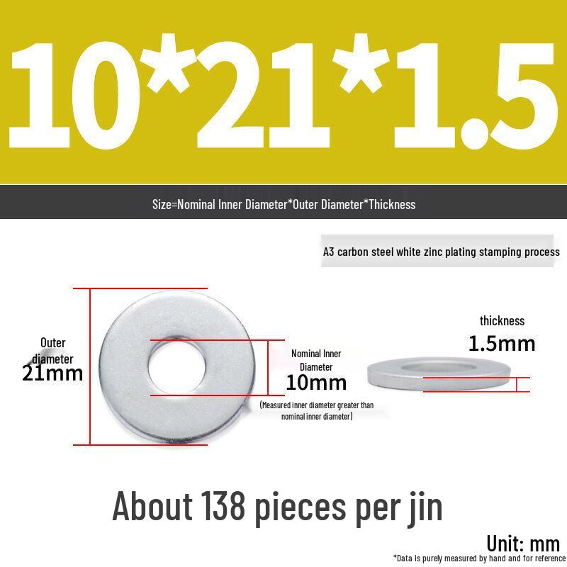 Extra Large Galvanized Metal Flat Washer - Thickened Round Screw Washer M6-M16