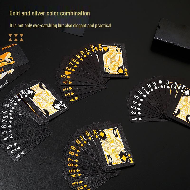 Gold Plated Black PVC Playing Cards: Waterproof, Fold-Resistant, Wear-Resistant, Dirt-Resistant, Washable.