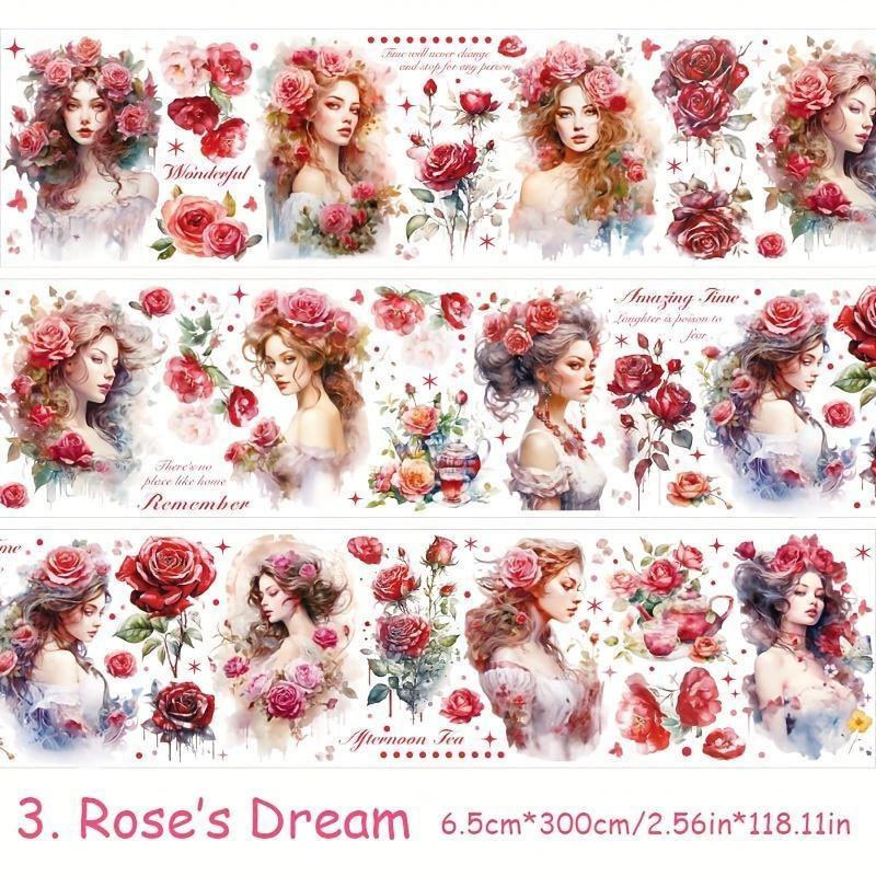 

6,5 см*3 м/рулон, вінтажна декоративна стрічка ПЕТ із квітковим метеликом, 6 стилів, матеріали для скрапбукінгу своїми руками Rose dream