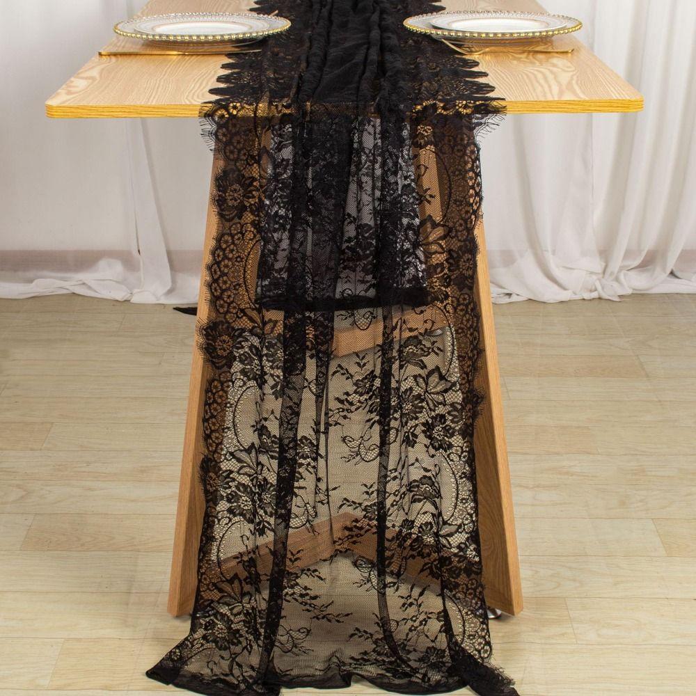 

Вышитая прямоугольная скатерть, элегантное цветочное кружево, украшение для стола Black 33x300cm