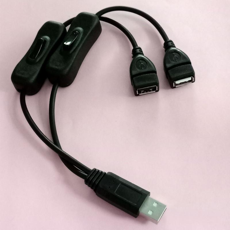 Usb Male To Dual Female Extension Cable With Independent Switch One To Two Usb Power Cord For Led Light Fan Device Power Supply