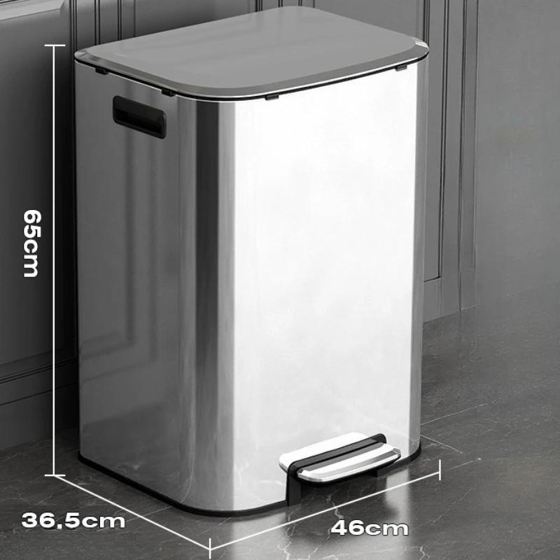 Pedal Trash Can Stainless Steel Waste Bins Large Food Waste Disposal Wastebin Household Kitchen Standing Litter Bin Container