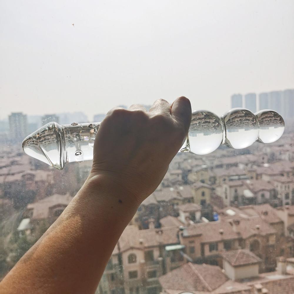 VaHppy Large Glass Anal Plugs Double-ended Anal Pulling Beads Rounded Rransparent Sex Toys Masturbators For Women Gay Dildos
