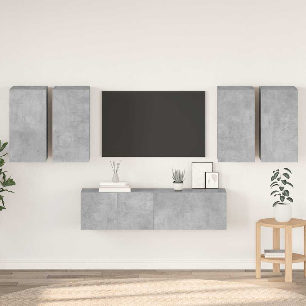 Vidaxl 6-Cz. TV Cabinet Set, Concrete Grey, Wood-Based Material