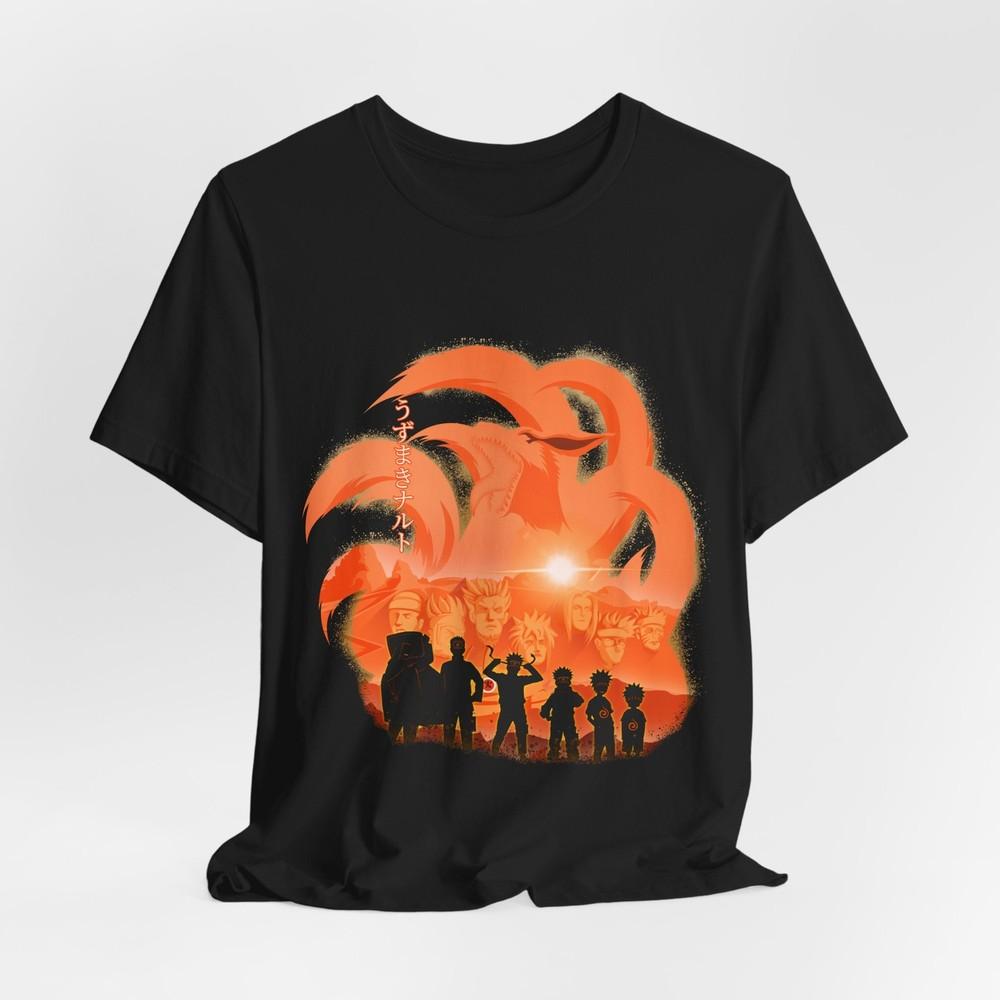 Naruto Friends Silhouette T-Shirt Tee Tops, Japanese Anime Art T-Shirt for Fans, Unisex Manga