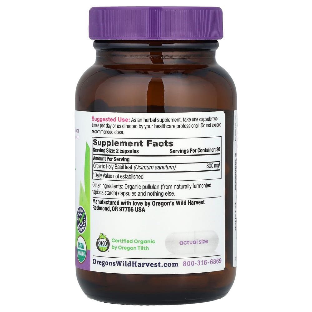 Oregon's Wild Harvest Holy Basil Veggie Capsules, 60 Counts