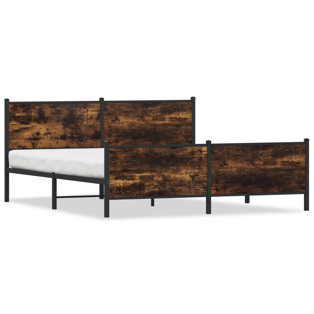 Metal Bed Frame Without Mattress Smoked Oak Finish 200 X 200 Cm