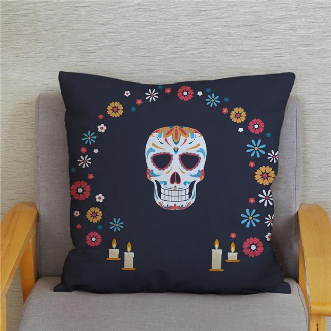 Mexican Day of The Dead Pillowcase Bedroom Living Room Sofa Home Decoration  Cartoon Flower Skull Print Cushion Cover