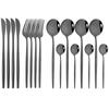 16Pcs Dinnerware Set Stainless Steel Tableware Mirror Dinner Black Cutlery Set Knife Fruit Fork Spoon Silverware Kitchen Set