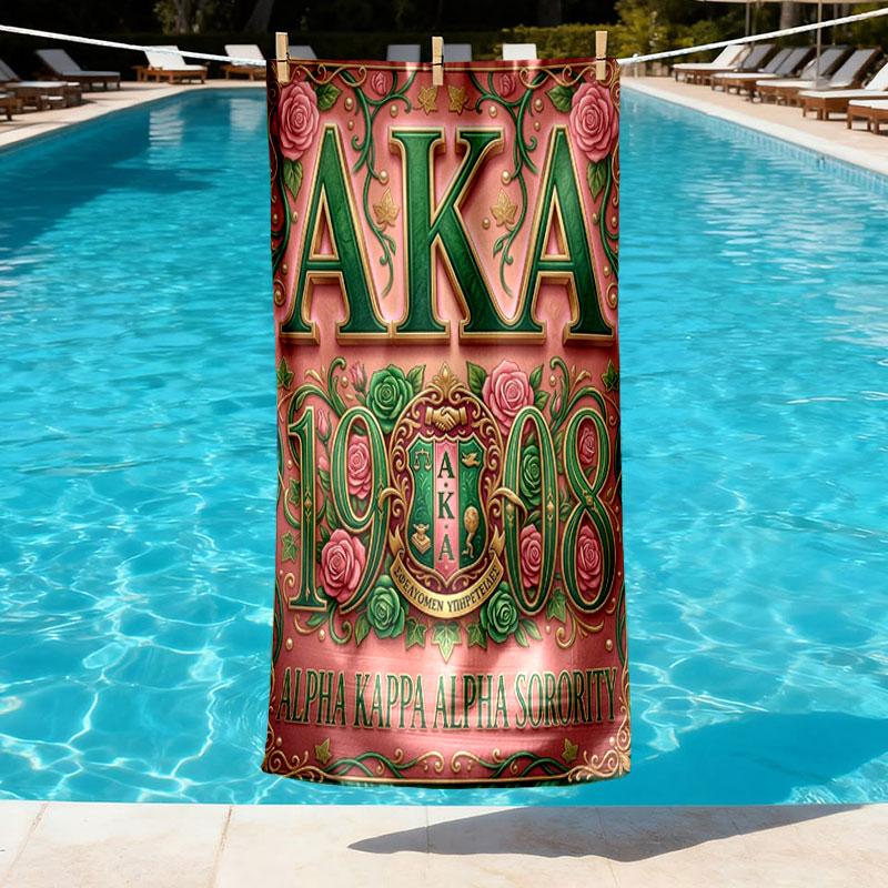 Alpha Kappa Alpha Print Beach Towel Design, Soft, Lightweight. for Home Bathroom, Spa, Pool, Yoga, Surfing, Camping, Gift for Family, Friend