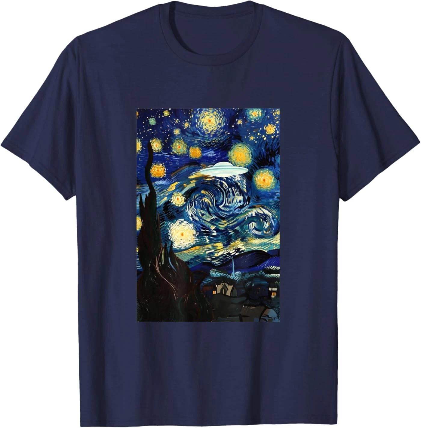 Starry Night UFO Sighting Funny Art Parody Unisex T-Shirt 4XL
