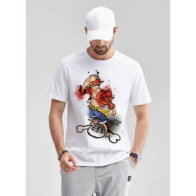 Nika Luffy Gear 5 ONE PIECE Anime Männer Frauen Sommer T-Shirt Übergroß Harajuku Übergroß Retro Kurzarm Lässig Komfort Y2k