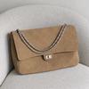 Vintage Suede-Like Quilted Chain Shoulder Bag Women Crossbody Style With Flip Top Internal Organizers