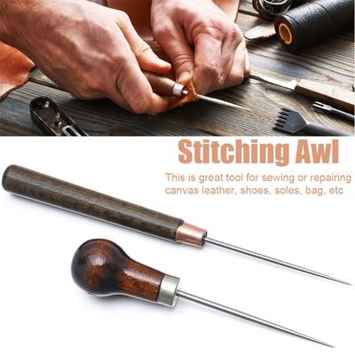 Shoes Leather Tool Wood Handle Bags Hole Hook Sewing Accessories Stitching Awl Sewing Awls Cone Needle