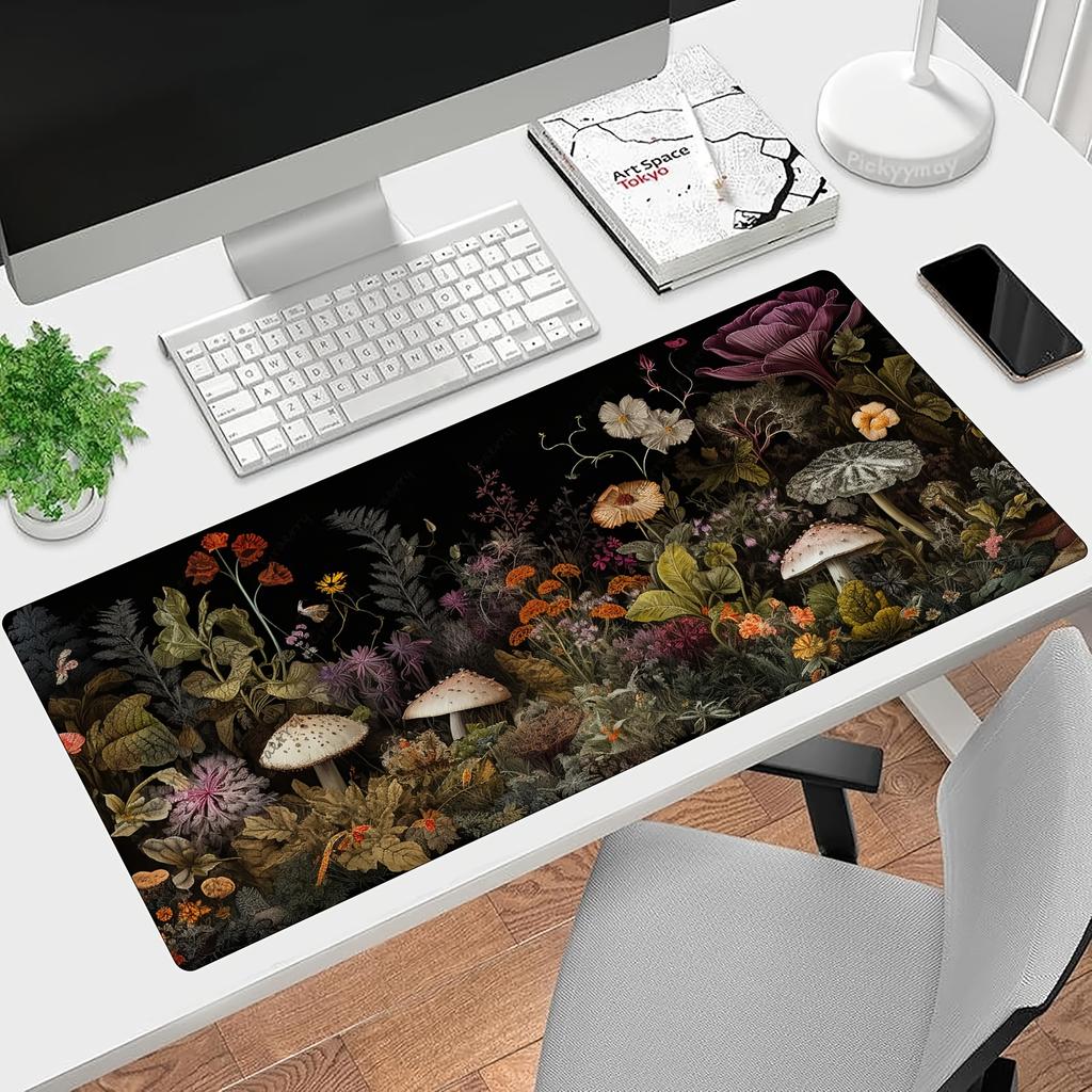 pc Wildflower Mushroom Desk Mat Gaming Mouse Pad NonSlip Smooth Surface for Office Smartphone Use