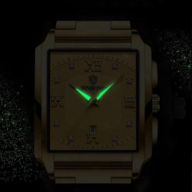 Luxus-Mann-Uhr Business wasserdichte männliche Uhr leuchtendes Datum Edelstahl quadratische Quarz Herrenuhr 2024