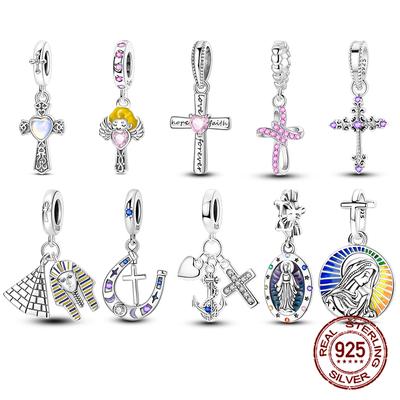 Fit Original Bracelet Copper Religion Cross Madonna Pendants Charms Beads For Women Jewelry Making Gift