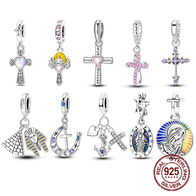 Fit Original Bracelet Copper Religion Cross Madonna Pendants Charms Beads For Women Jewelry Making Gift
