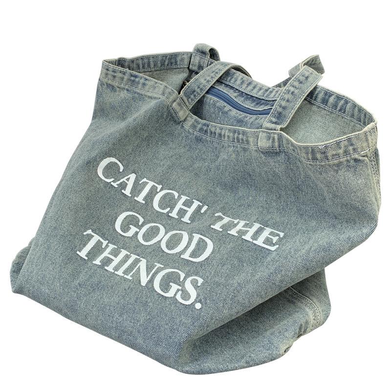 Ladies' Handbag Street Trendy Alphabet Large Capacity Tote Bag Women's East Gate Denim Cloth Bag